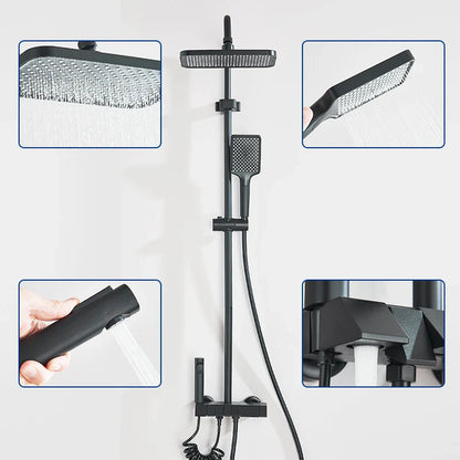Rozin black matte digital shower system with rectangular rainhead handheld spray nozzle and adjustable vertical bar