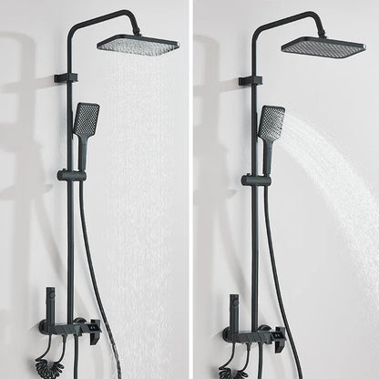 Black matte rozin smart digital display shower faucet set with rectangular rainhead and handheld spray nozzle