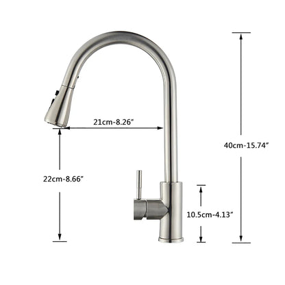 Rozin chrome deck mounted stainless steel kitchen mixer tap with single hole pull out spout and single lever handle