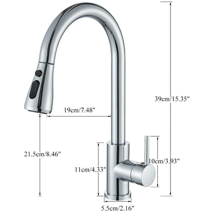 Rozin chrome kitchen faucet deck mounted with single hole mixer tap featuring pull out spout and single lever handle