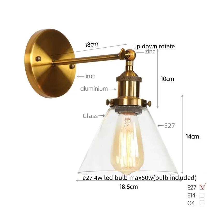 Rustic antique copper wall sconce with brass finish clear glass shade and exposed Edison bulb by decorbites clear glass