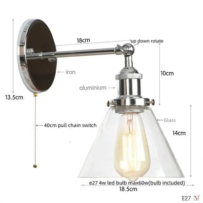 Rustic antique copper wall sconce with chrome iron and aluminum arm and clear glass shade housing edison bulb decorbites clear glass