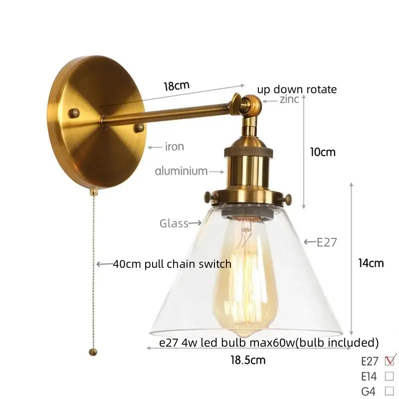 Rustic antique copper wall sconce with brass finish clear glass shade and e27 led bulb decorbites clear glass lighting