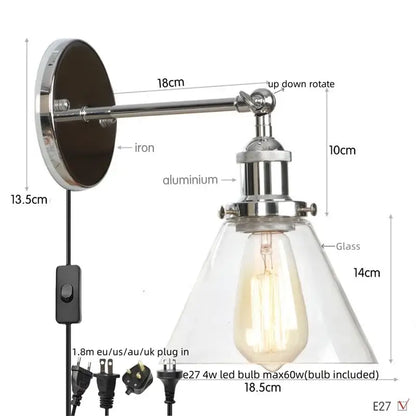 Rustic antique copper wall sconce with chrome iron aluminum arm and clear glass shade housing an Edison bulb for decorbites clear glass