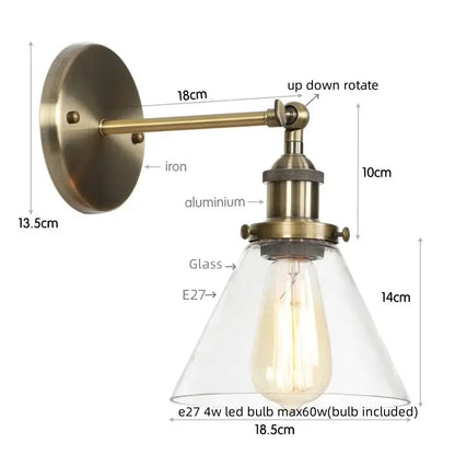 Rustic antique copper wall sconce with adjustable brass finish clear glass shade and e27 led bulb by decorbites clear glass
