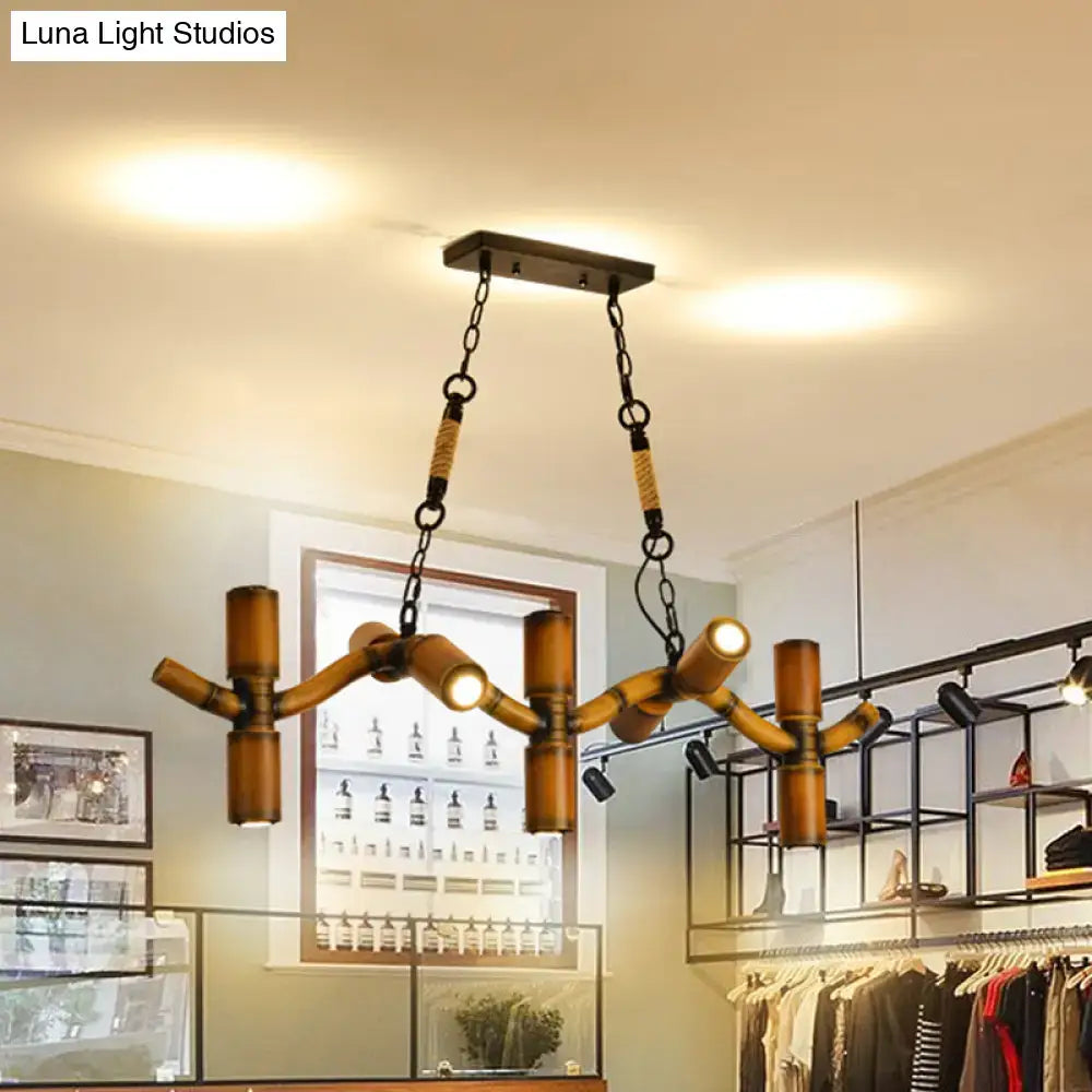 Decorbites 10-light metal brown island pendant with industrial bamboo chandelier, brass joints, and black chain island lighting fixture