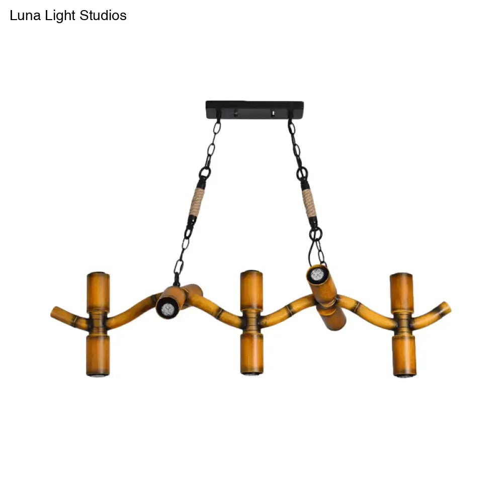 Decorbites 10-light metal brown island pendant lighting fixture with bamboo segments and black metal ceiling mount