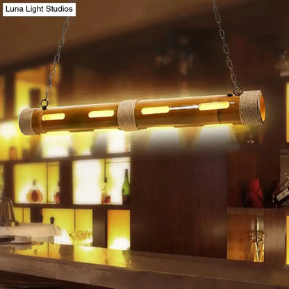Decorbites iron vintage-style bistro island light with warm-toned bamboo pendant and integrated led strips e26 e27 bulb included