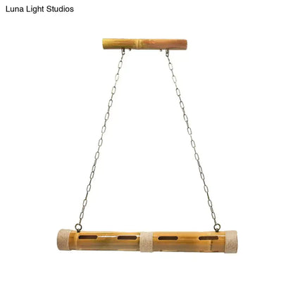 A natural bamboo bird feeder with tan finish and metal chains paired with DecorBites™ vintage bistro island lights e26 e27 bulb included