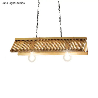 DecorBites bamboo pendant light with rectangular slatted design and two e26 e27 bulb bases for home or restaurant decor