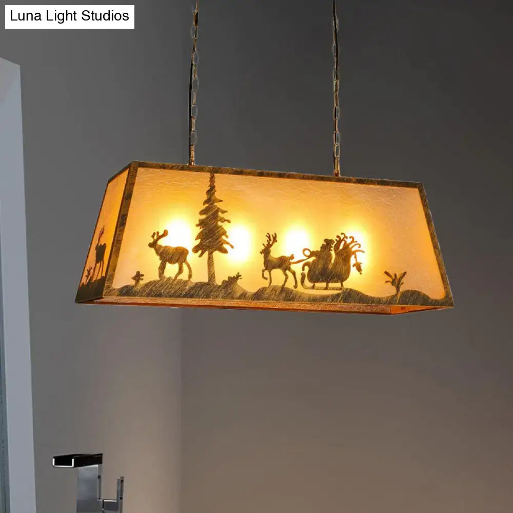 Decorbites™ rustic etched linear island lamp beige plastic and metal linear island lamp with santa sleigh cutouts