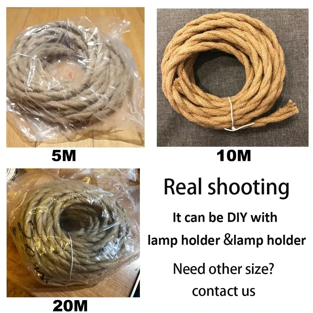 Rustic beige hemp natural fiber rope pendant light cable available in 5m 10m and 20m lengths for living room use