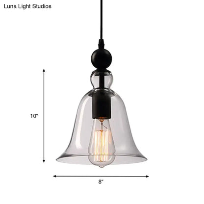 DecorBites black single ceiling pendant lamp with clear glass bell shade and exposed edison bulb fixture