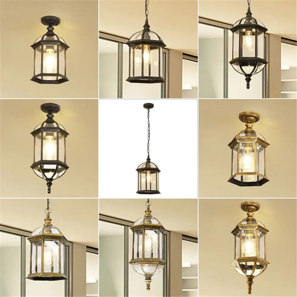Rustic black and brass outdoor hanging lantern light patio fixture with clear glass panels black rustic outdoor decorbites