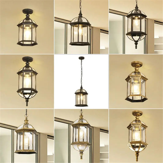 Rustic black and brass outdoor hanging lantern light patio fixture with clear glass panels black rustic outdoor decorbites