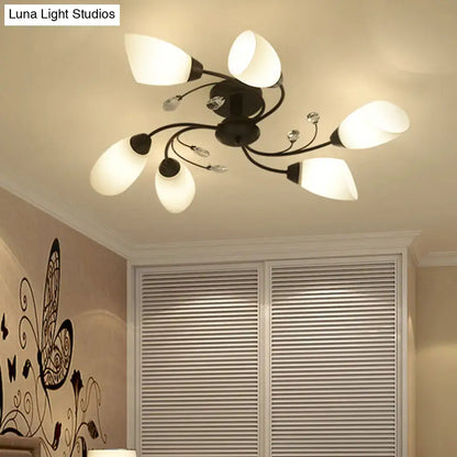 DecorBites™ rustic black opal semi flush ceiling light fixture with black metal chandelier and frosted glass shades ideal for living room