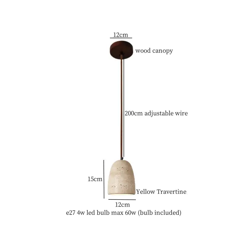 A pendant light with dark wood canopy bronze wire and textured yellow travertine shade for dining room decorbites glass ball led