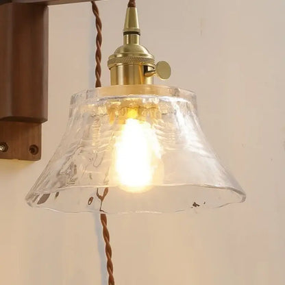 Rustic brass wall sconce with clear glass textured shade and braided cord for decorbites clear glass stair lighting