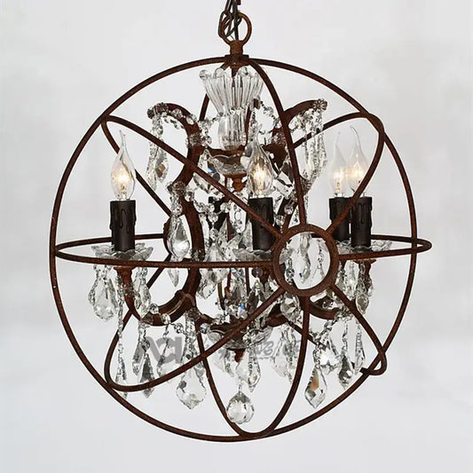 Rustic bronze crystal earth birdcage chandelier with intricate wireframe and crystal droplets for dining room decorbites crystal earth