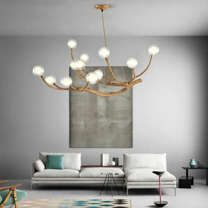 Rustic brown natural wood branch glass bubble chandelier with frosted glass globe bulbs for dining room decorbites glass bubble