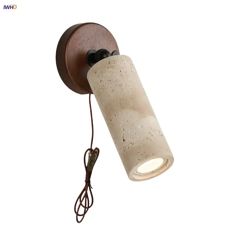 Rustic concrete and dark wood led wall sconce with black hardware for bedroom decorbites led wall lighting