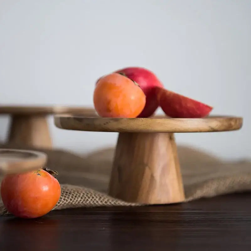 Rustic decorbites elevated wooden cake stand set with smooth light brown finish and natural wood grain for serving trays