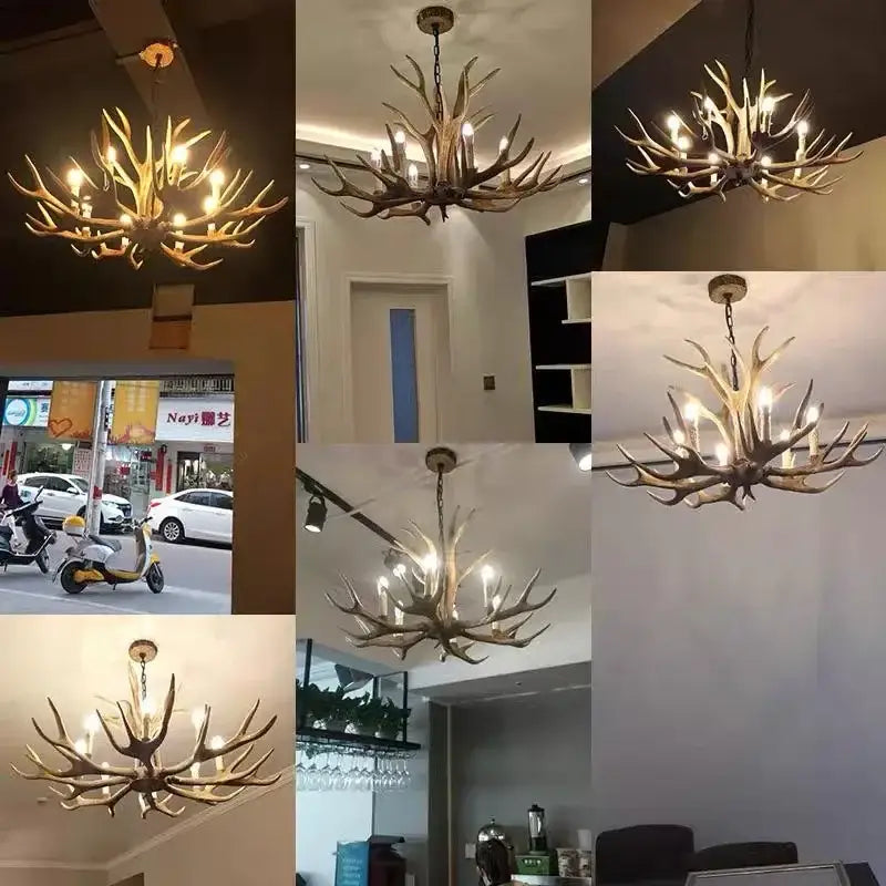 Rustic golden brown antler pendant chandelier with multiple warm-toned lights crafted from natural antlers decorbites antler pendant