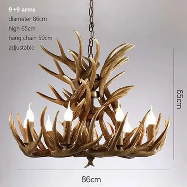 Rustic golden brown decorbites antler pendant chandelier with nine faux antler arms for dining room lighting