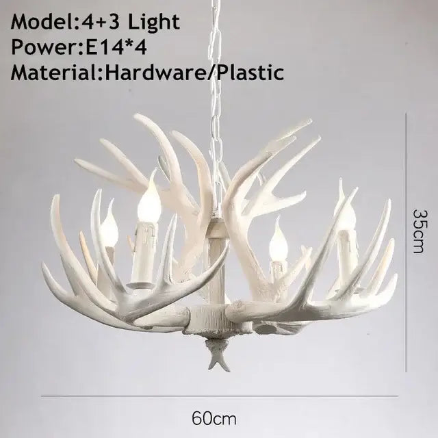 Rustic golden brown decorbites antler pendant chandelier with white hardware and plastic antlers and four e14 bulbs