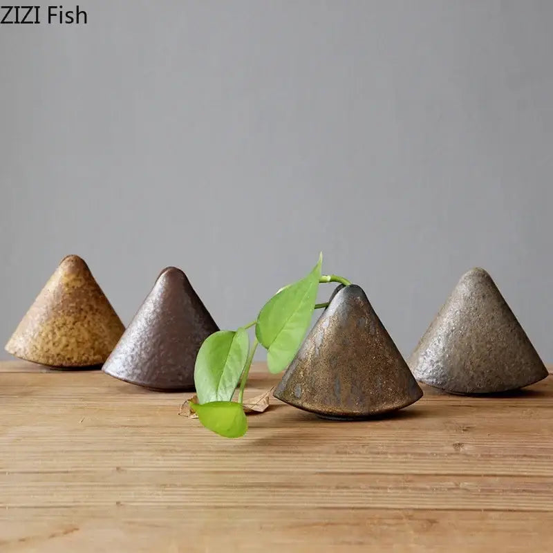 Set of four rustic gray and brown coarse pottery vases small with textured surfaces for living room decorbites coarse pottery
