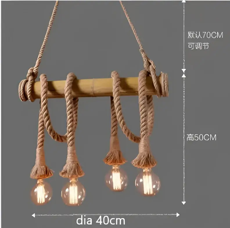 Rustic industrial bamboo pendant lights with natural bamboo rod and five edison bulbs hanging from beige rope decorbites bamboo pendant