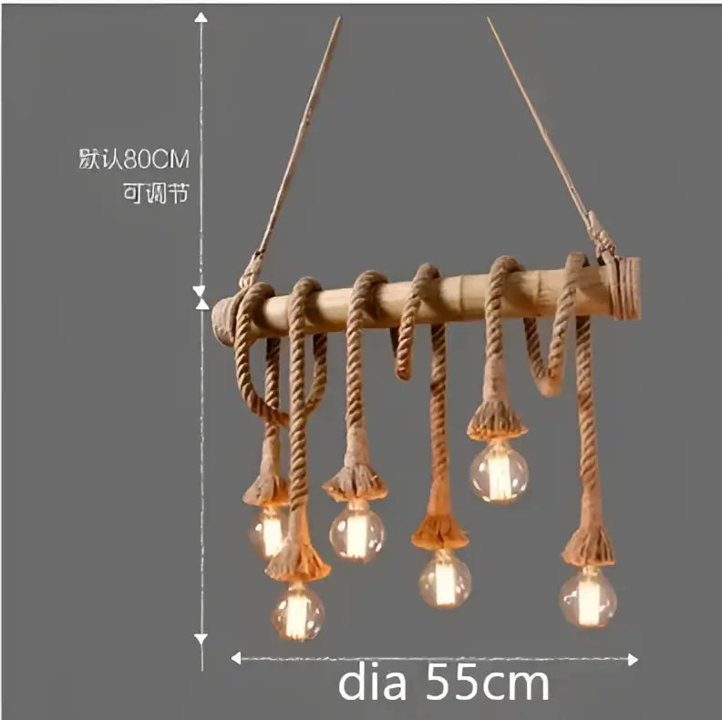 Rustic industrial bamboo pendant lights with rope suspension and exposed bulb fixtures for kitchen decorbites bamboo pendant