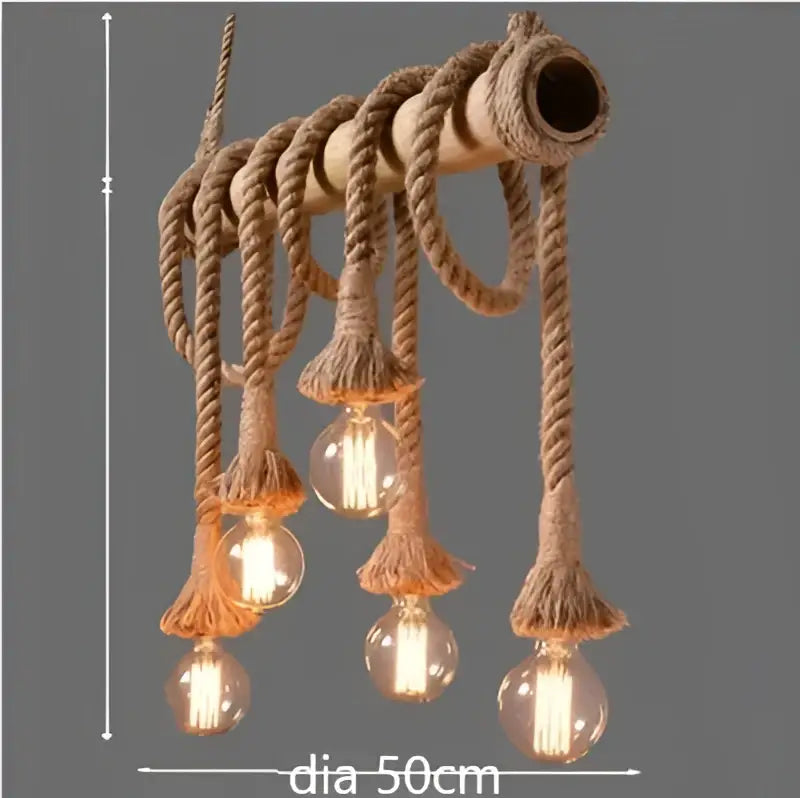 Rustic industrial bamboo pendant lights with exposed bulbs and natural fiber rope for kitchen decorbites bamboo pendant fixture