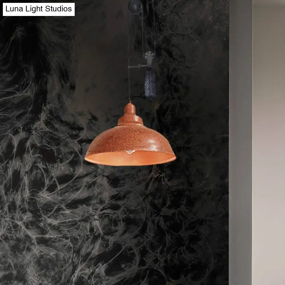 Terracotta textured metal pendant light with rustic industrial dome design by decorbites for living room lighting