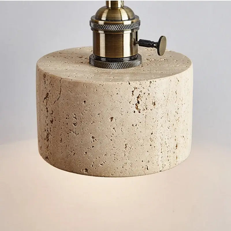 Rustic industrial wood and concrete wall sconce with a beige cylindrical concrete base and brass-finished socket knob for decorbites copper wood led
