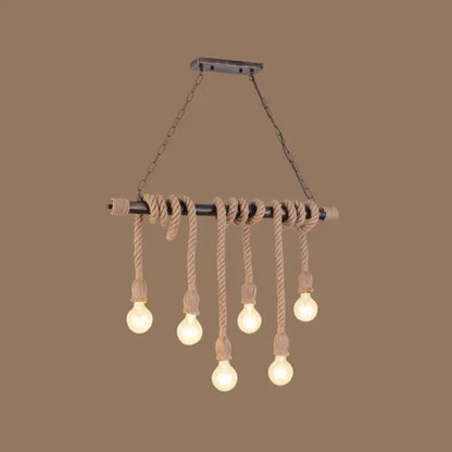 Decorbites farmhouse pendant light with wood hemp rope and exposed bulbs in rustic industrial style for restaurants