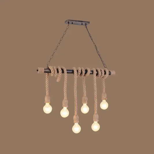 Decorbites farmhouse pendant light with wood hemp rope and exposed bulbs in rustic industrial style for restaurants