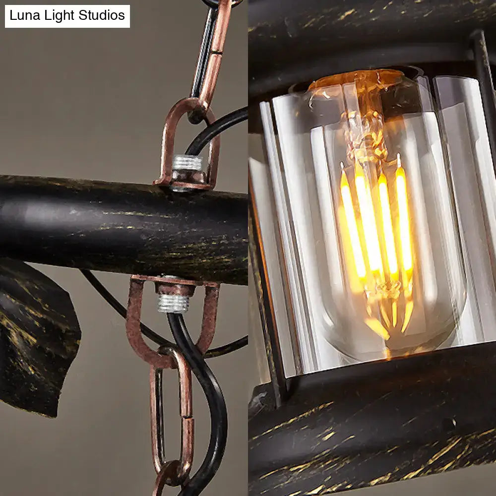 Decorbites rustic kerosene island lamp with black distressed metal frame, clear glass, antique brass finish, 220v-240v