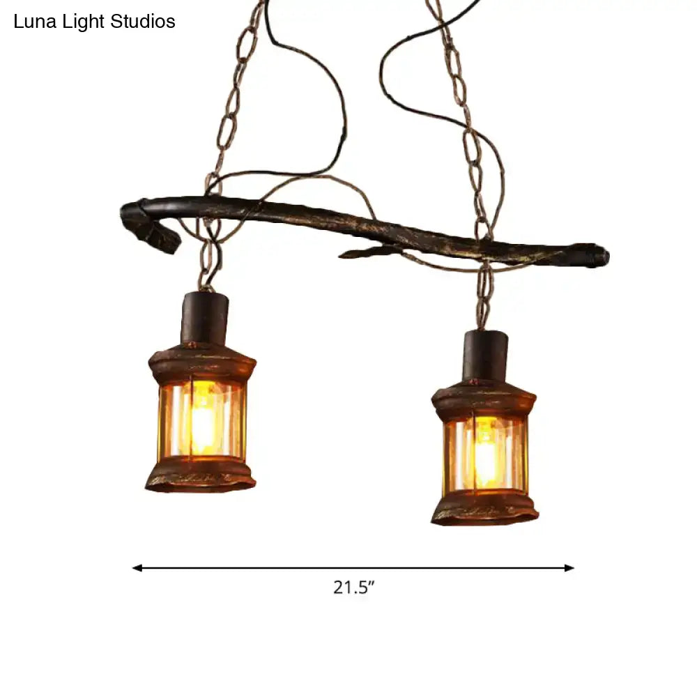 Rustic wrought iron lantern pendant light with clear glass amber shades and antique brass finish for 220v-240v use
