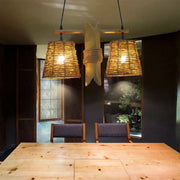 Decorbites rustic rattan pendant light fixture with bamboo design and warm natural glow for countryside lighting