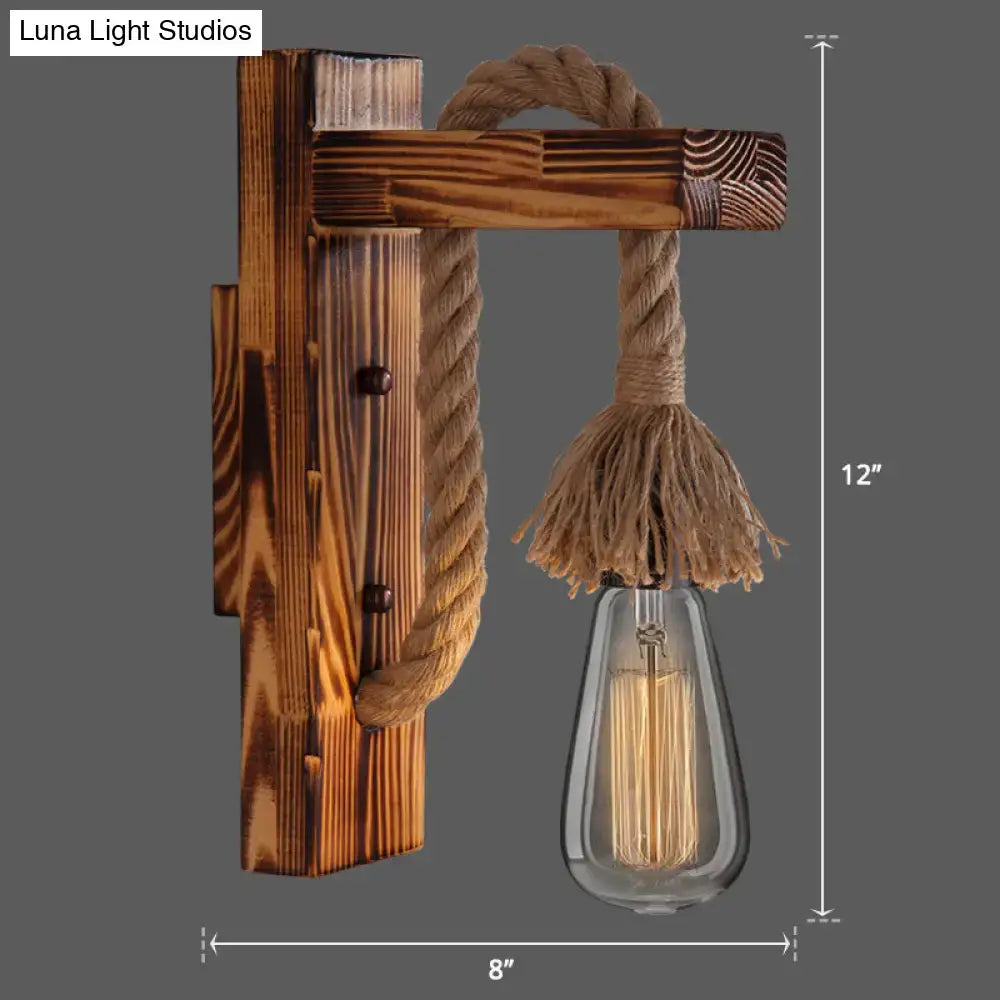 Decorbites™ l-shaped wooden wall light with natural rope arm and e26 e27 bulb for rustic farmhouse bedroom lighting