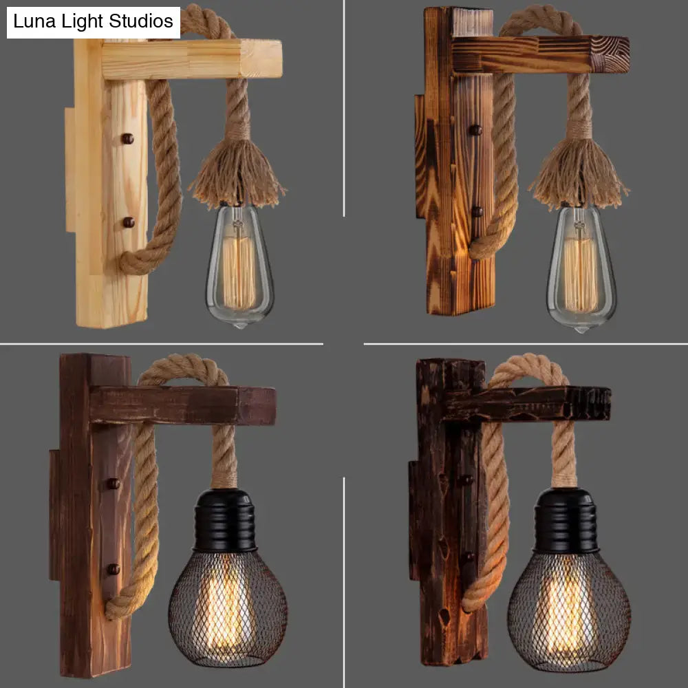 Decorbites™ l-shaped wooden wall light with thick rope arm and exposed edison bulb e26 e27 perfect for farmhouse bedroom lighting