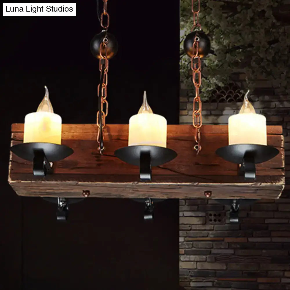 Decorbites rustic 6-light wooden beam island pendant with black marble and warm led candles for dining room