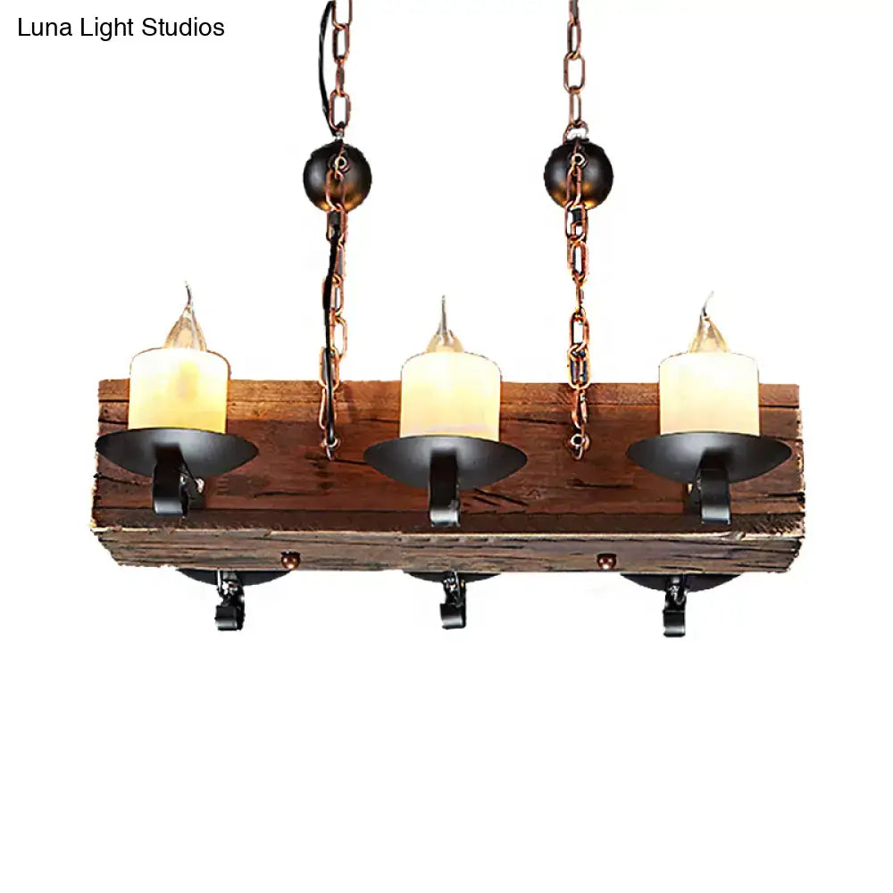 Decorbites rustic 6-light wooden island pendant with black marble and candle-style lights for dining room use