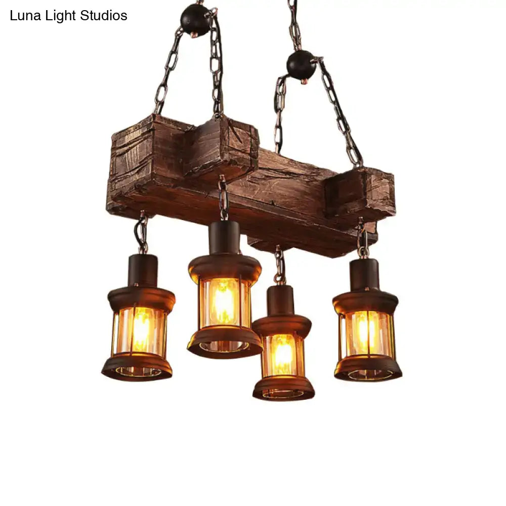 Decorbites coastal lantern clear glass pendant light fixture with rustic wooden beam and dark metal accents 110v-120v