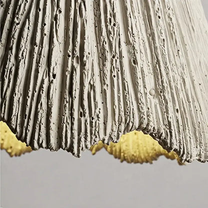 Rustic wood and gray cement led wall light with textured white concrete lampshade and scalloped golden yellow trim decorbites led wall
