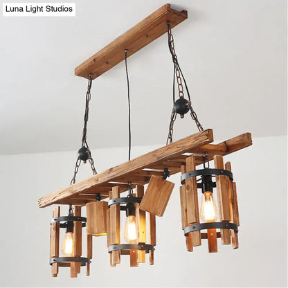 Decorbites rustic 5-light farmhouse ceiling light with grey brown wood cylinder frame and black metal accents