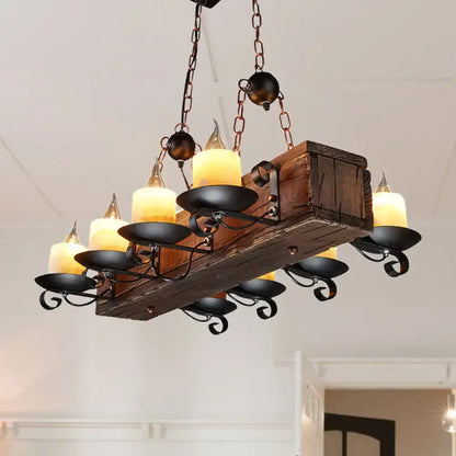 DecorBites rustic marble pendant light with wood design 6/8-light island lamp in brown 220v-240v with candle bulbs