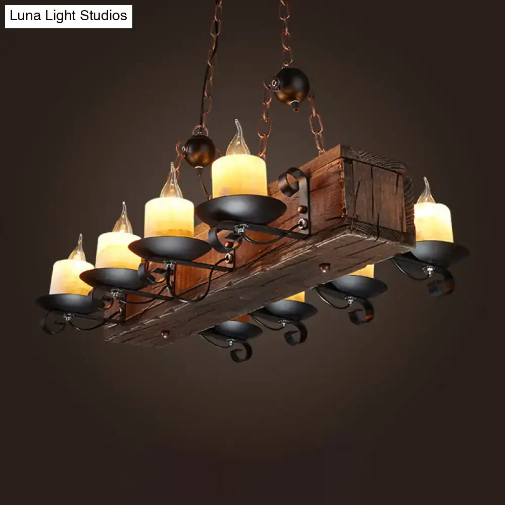 DecorBites rustic marble candle pendant light with wood design, black metal holders, brass chains, brown 220v-240v pendant light
