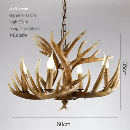 Rustic wood finish decorbites deer antler chandelier with bronze finish and four candle bulbs for dining room lighting